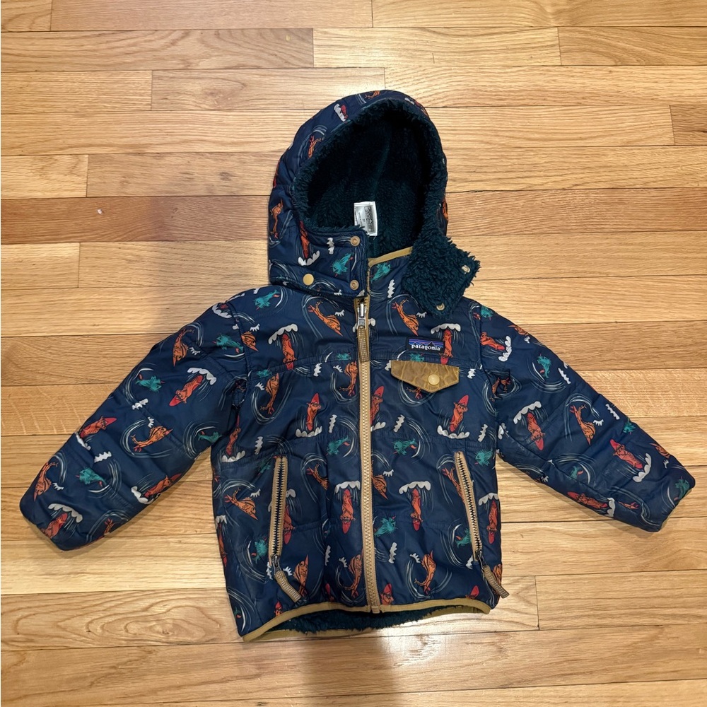 Patagonia Kids' Blue Patterned Reversible Winter Jacket